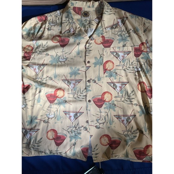 Hawaiian Shirt Pussers West Indies Mens Button XL Martini Print Silk Blend - Picture 1 of 5